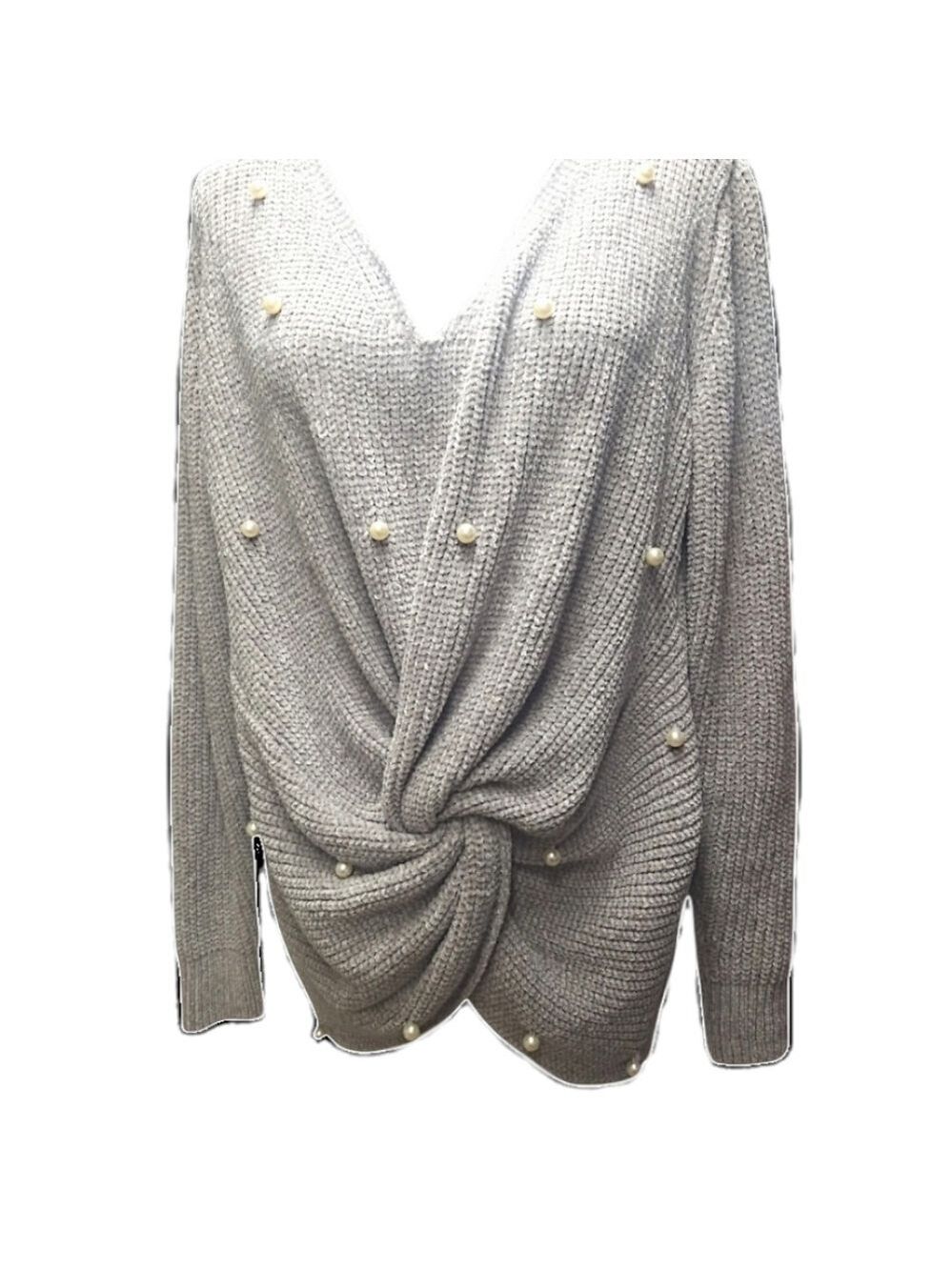 Simply Couture V-Neck Sweater with Pearl Details